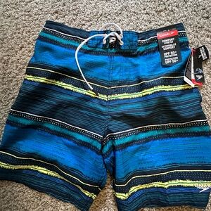 Speedo Men's Striped Blue and Yellow Board Shorts